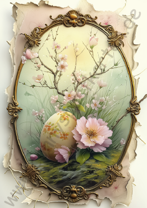 Ostern - gelb/beige - Osterei und Blume mit Rahmen