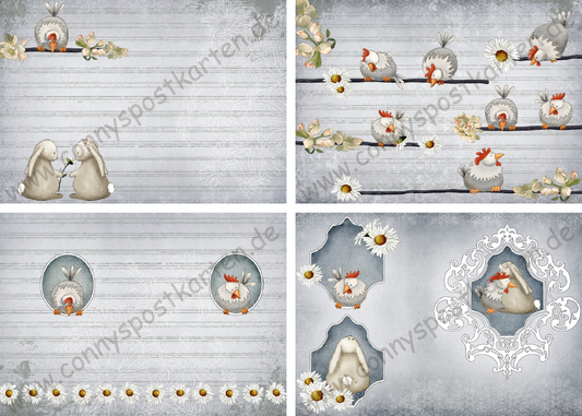 Ostern - grau - Set mit 4 Karten