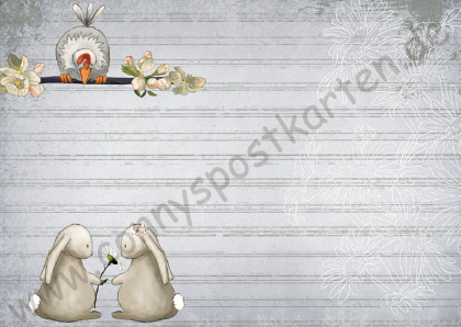 Ostern - grau - Hahn und 2 Hasen