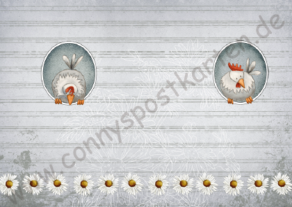 Ostern - grau - 2 Hühner mit Gänseblümchen