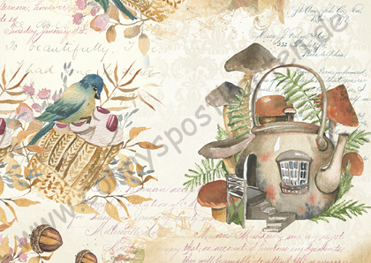 Herbst - Mäuse - Vogel mit Teekannenhaus