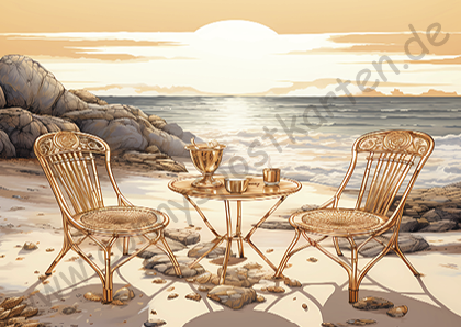 Sommer/Meer - gold/rosa - Tisch mit Stühlen