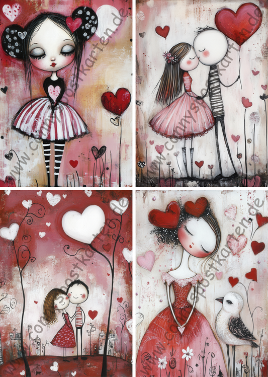 Valentinstag - Figuren - Set mit 4 Karten