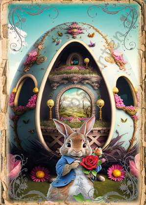 Ostern - Hase mit Rose