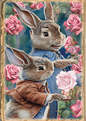 Ostern - 2 Hasen mit Rosen