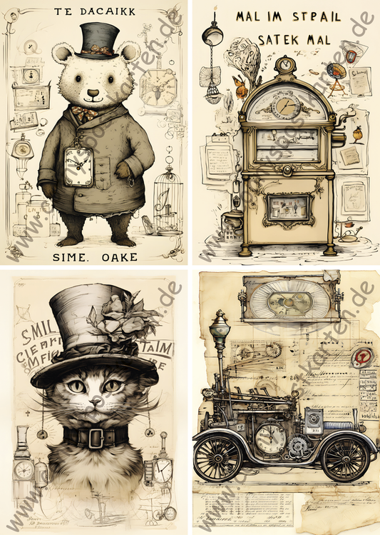 Verschiedenes - Steampunk - Set mit 4 Karten