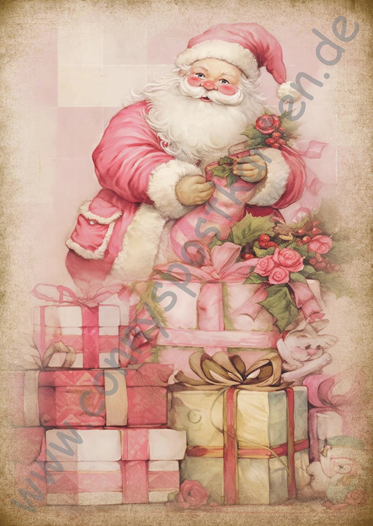 Weihnachten - rosa - Weihnachtsmann mit Geschenken