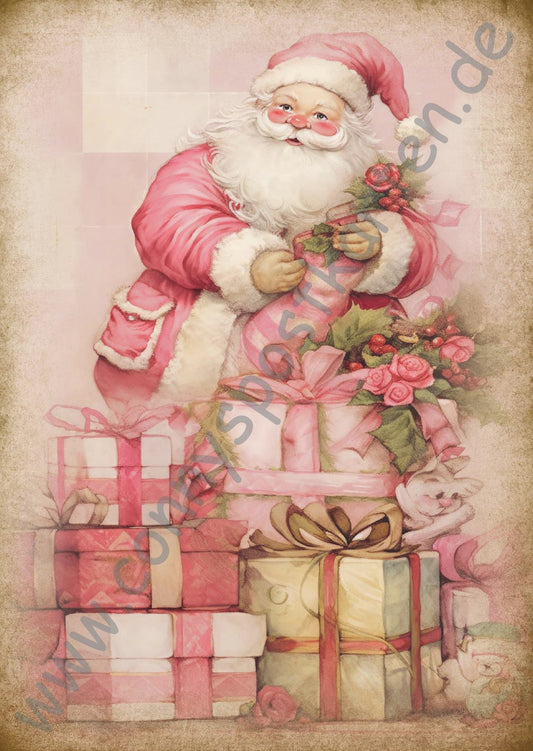 Weihnachten - rosa - Weihnachtsmann mit Geschenken
