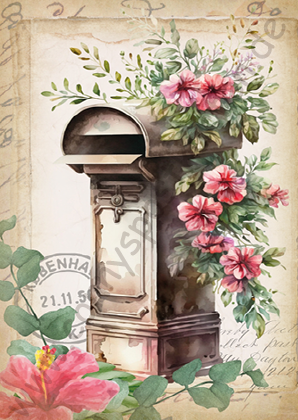 Verschiedenes - Briefkasten mit Hibiskus