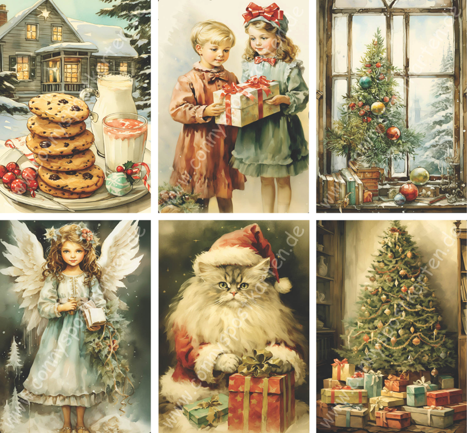 Weihnachten - grün -Set mit 6 Karten