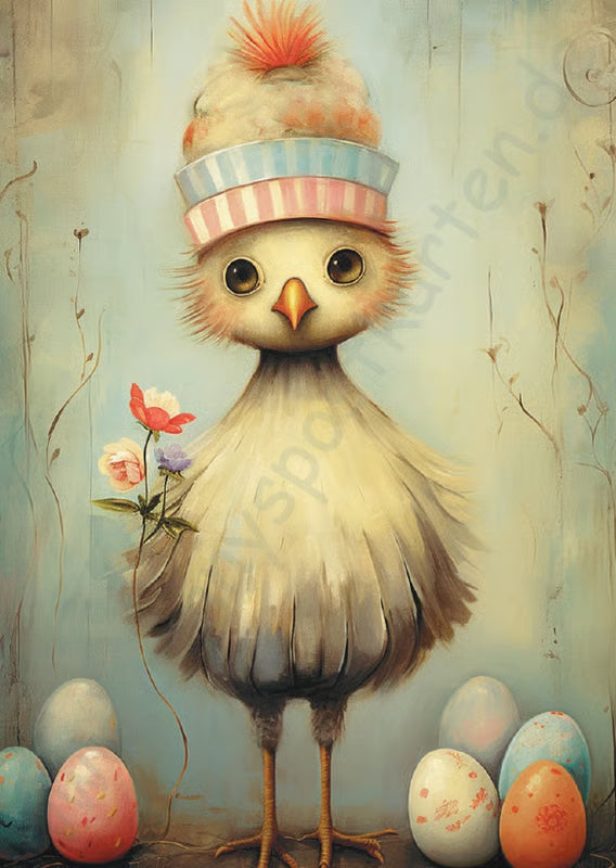 Tiere - Droll chicken - Ostereier und Blume