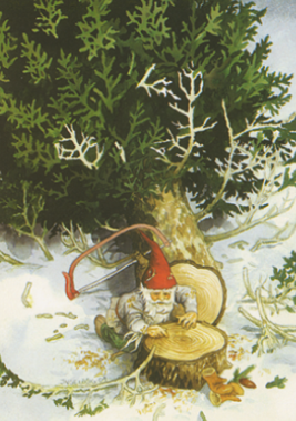 Inge Löök 215 - Zwerg mit gefälltem Tannenbaum