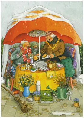 Inge Löök 82 - Frauen frühstücken im Regen
